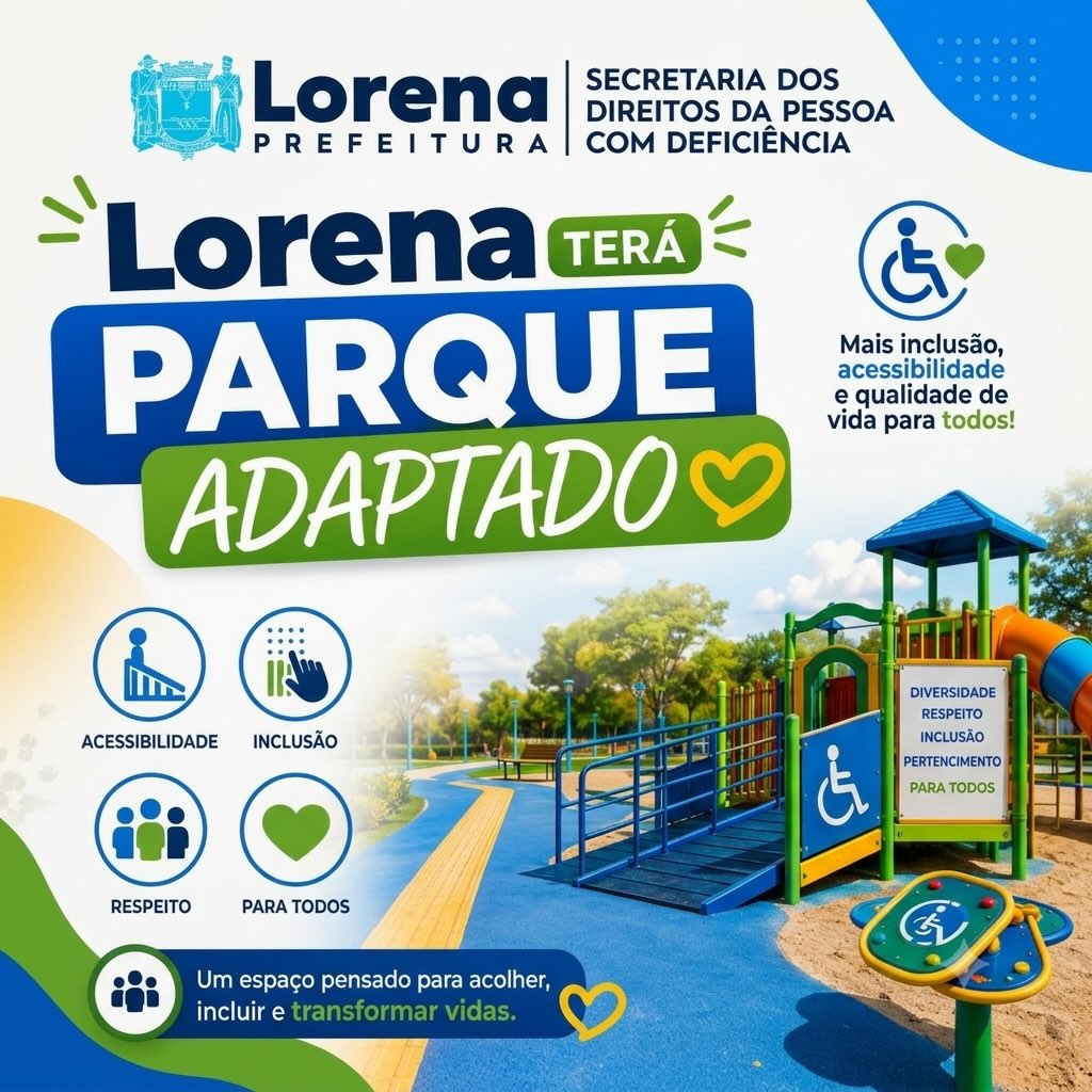 Lorena terá parque adaptado para pessoas com deficiência e mobilidade reduzida 1 Lorena Terá Parque Adaptado Para Pessoas Com Deficiência E Mobilidade Reduzida