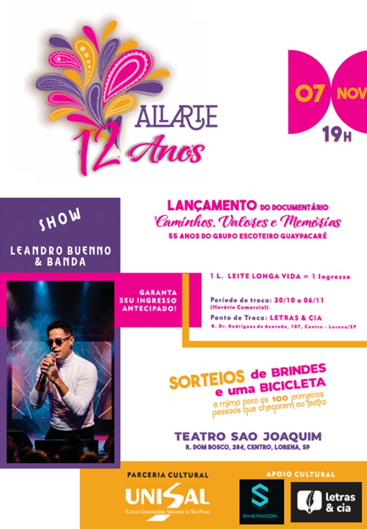 Allarte celebra 12 anos com música, cultura e solidariedade em lorena 1 Allarte Celebra 12 Anos Com Música, Cultura E Solidariedade Em Lorena