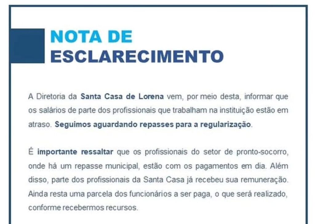 ️Nota De Esclarecimento Da Santa Casa De Lorena️
